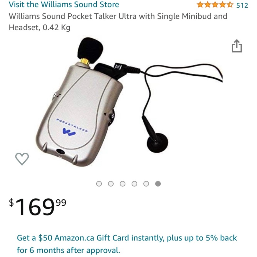 BRAND NEW - Williams Sound Pocket Talker Ultra with Single Minibud and Headset